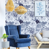 Papel de Parede Adesivo Peônias Azuis