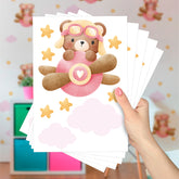 Cartela Adesiva Ursinho Aviador Rosa