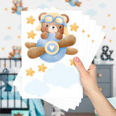 Cartela Adesiva Ursinho Aviador Azul