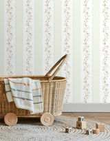 Papel de Parede Adesivo Ramo Floral Listrado Verde
