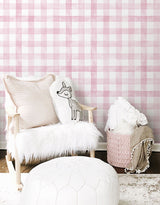 Papel de Parede Adesivo Xadrez Vichy Aquarela Rosa Ternura