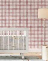 Papel de Parede Adesivo Xadrez Vichy Aquarela Rosa Blush