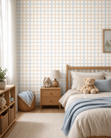 Papel de Parede Adesivo Xadrez Grid Bege e Azul