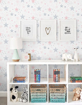 Papel de Parede Adesivo Estrelas Rosa Bebê Menina