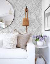 Papel de Parede Adesivo Folha de Bananeira Cinza