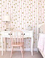 Papel De Parede Rosa Adesivo Listras E Corações De Glitter