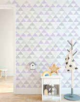 Papel de Parede Adesivo Triângulos Lilás e Cinza