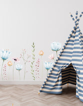 Adesivo de Parede Flores Jardim Azul