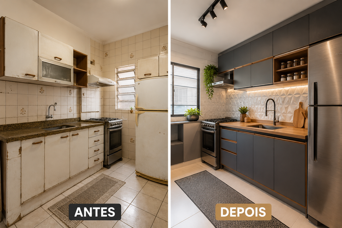 Cozinha com Adesivos: 8 Transformações Antes e Depois Incríveis