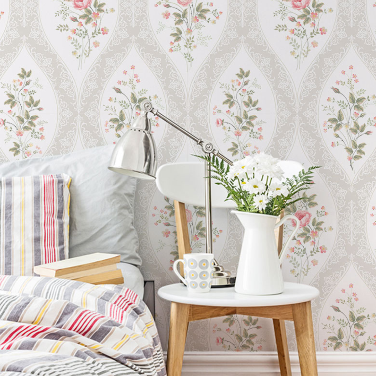 KIT DE 7 ROLOS - 1,50m x 50cm - Papel de Parede Adesivo Floral Vintage Rosé