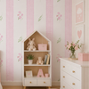 Papel de Parede Adesivo Floral Rosa Listrado Provençal