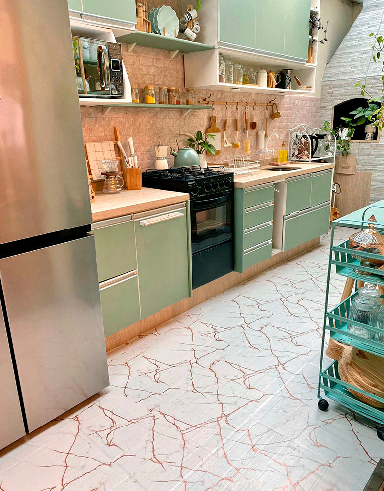 Adesivo para Chão Mármore Crema Marfil Fosco