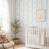 Papel de Parede Adesivo Floral Listrado Azul Provençal
