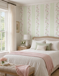 Papel de Parede Adesivo Ramo Floral Listrado Verde