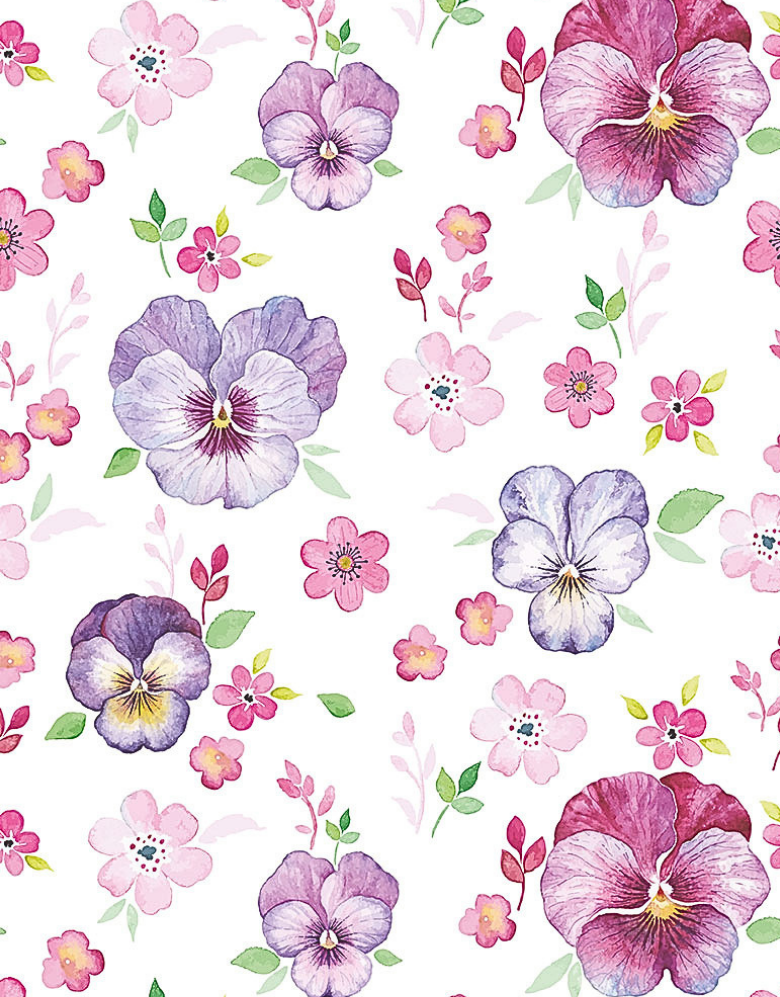 Papel de Parede Adesivo Floral Amor Perfeito Aquarela