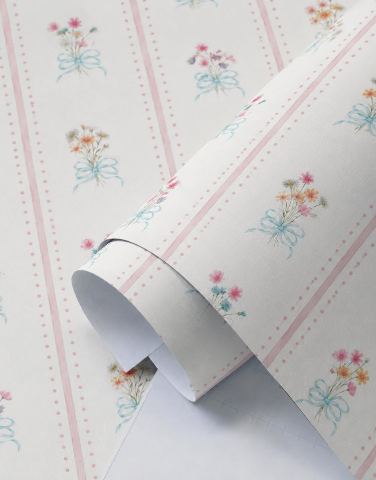 Papel de Parede Adesivo Buquês Listrado Rosa