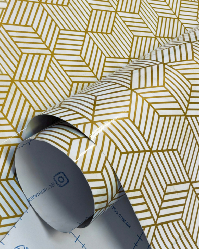 Revestimento Adesivo Mármore Geométrico Ouro