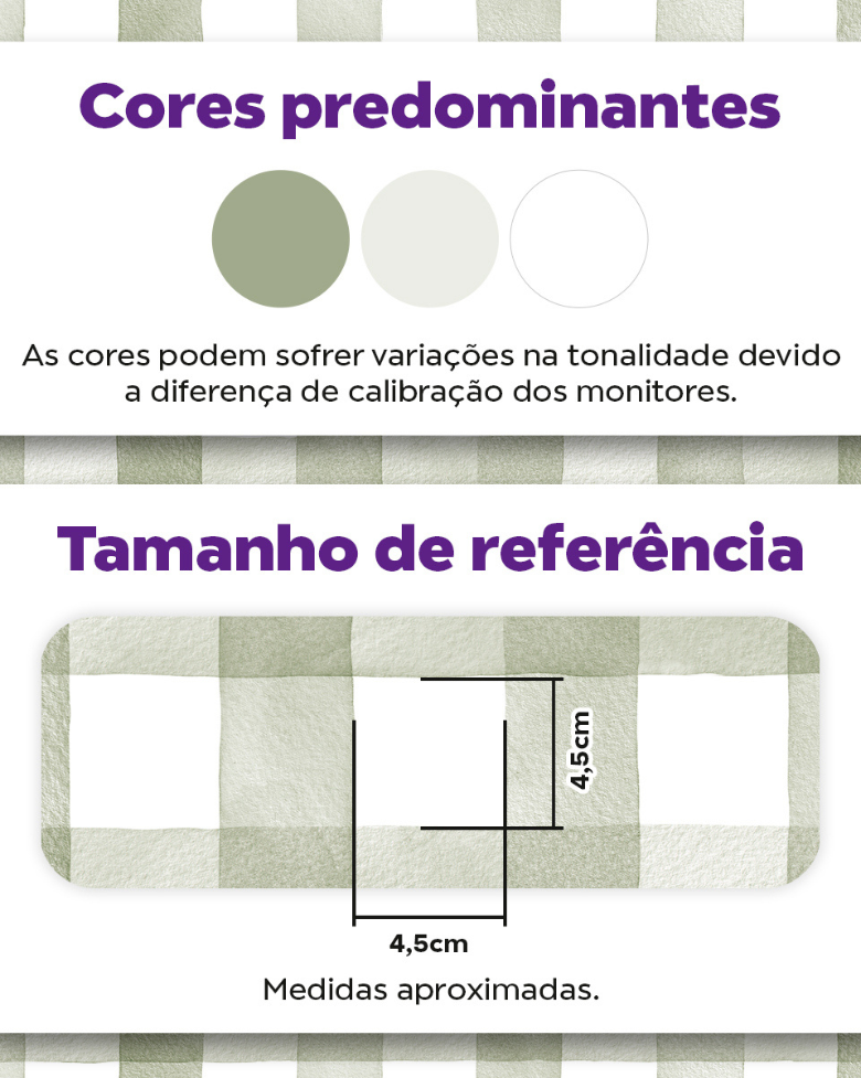 KIT DE 5 ROLOS - 1,00m x 50cm - Papel de Parede Adesivo Xadrez Vichy Aquarela Oliva