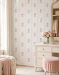 Papel de Parede Adesivo Floral Buquês Listrado Azul