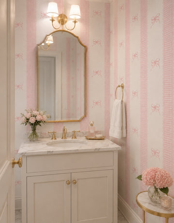 Papel de Parede Adesivo Laços Rosa Listrado Xadrez
