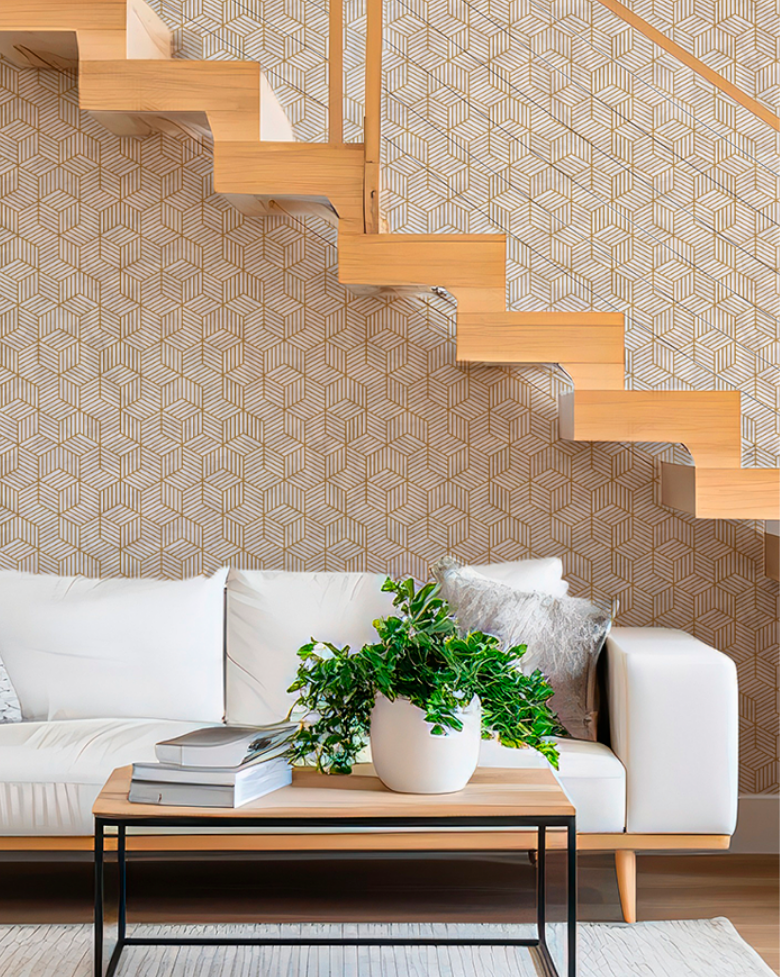 Revestimento Adesivo Mármore Geométrico Ouro