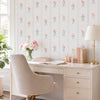 Papel de Parede Adesivo Floral Buquês Listrado Azul