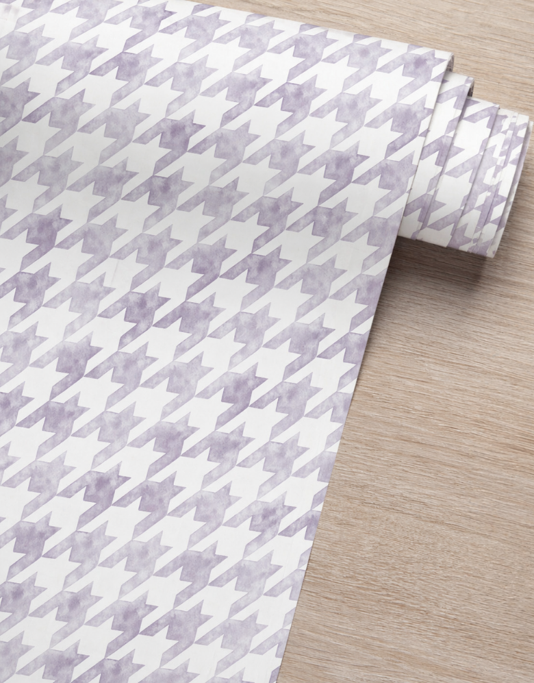 Papel de Parede Adesivo Pied de Poule Lilás Aquarela