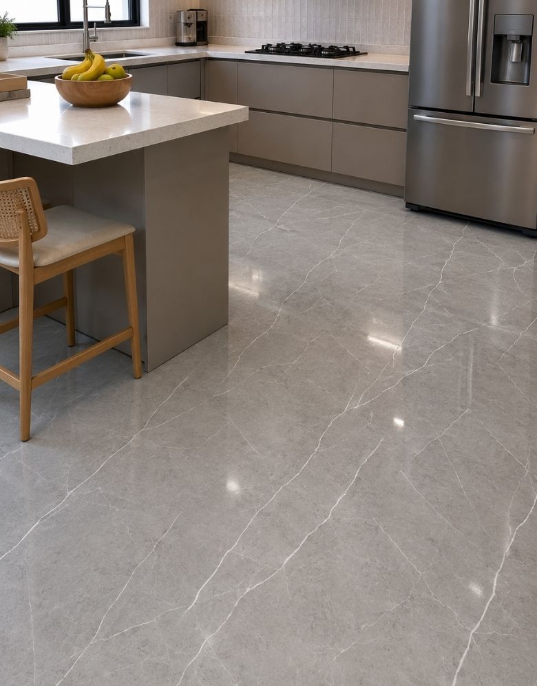 Adesivo para Piso Mármore Cinza Armani Brilho