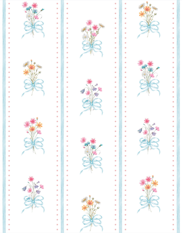 Papel de Parede Adesivo Floral Buquês Listrado Azul