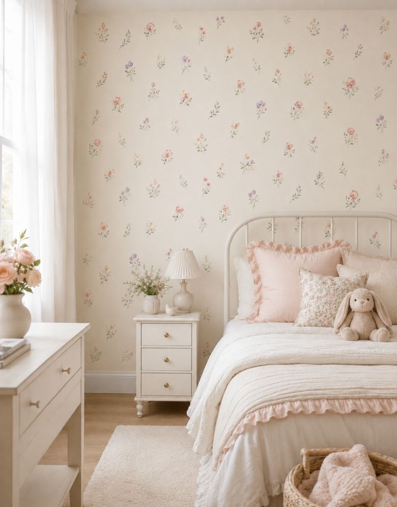 Papel de Parede Adesivo Floral Aquarela Delicada