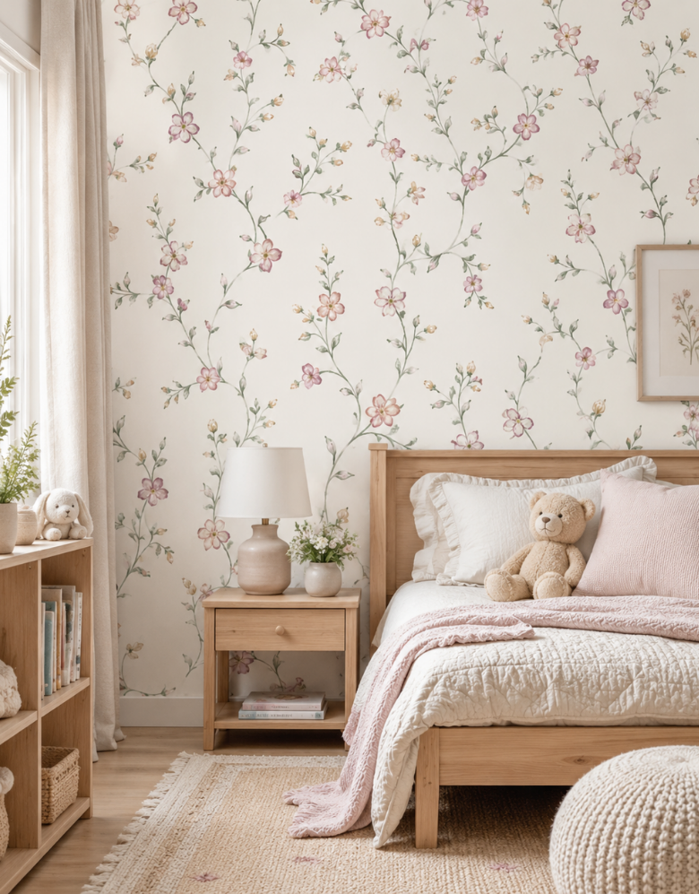 Papel de Parede Adesivo Floral Campestre Rosé