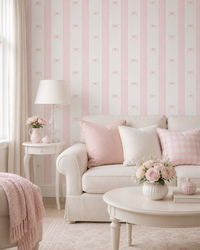 Papel de Parede Adesivo Laços Rosa Listrado Xadrez