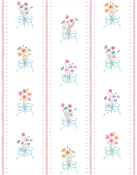 Papel de Parede Adesivo Buquês com Laços Azul e Listras Rosê