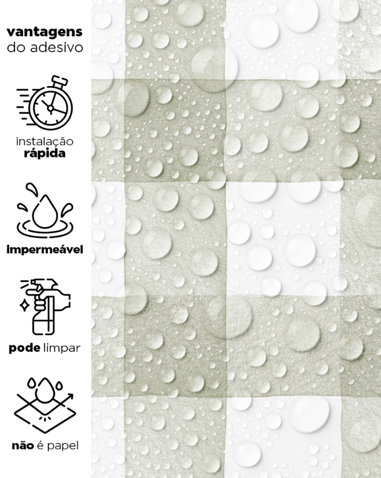 KIT DE 5 ROLOS - 1,00m x 50cm - Papel de Parede Adesivo Xadrez Vichy Aquarela Oliva