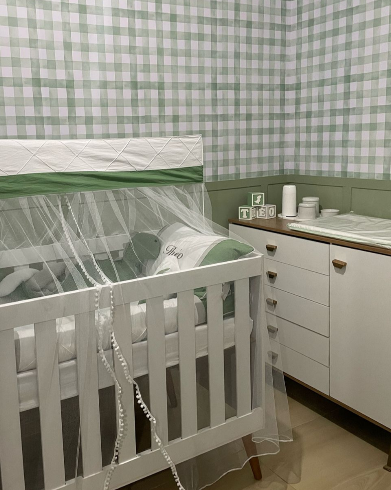 Papel de Parede Adesivo Xadrez Vichy Aquarela Verde Menta