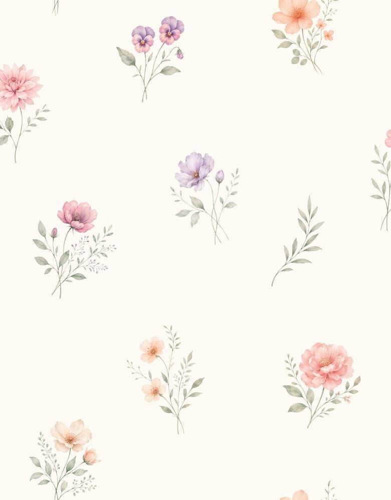 Papel de Parede Adesivo Floral Aquarela Delicada