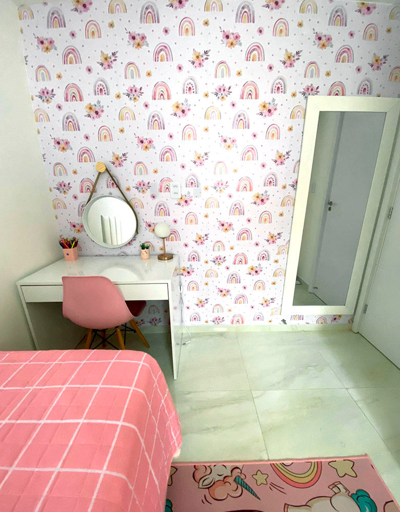 KIT DE 4 ROLOS - 1,00m x 50cm - Papel de Parede Adesivo Arco Iris Boho