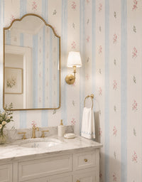Papel de Parede Adesivo Floral Listrado Azul Provençal