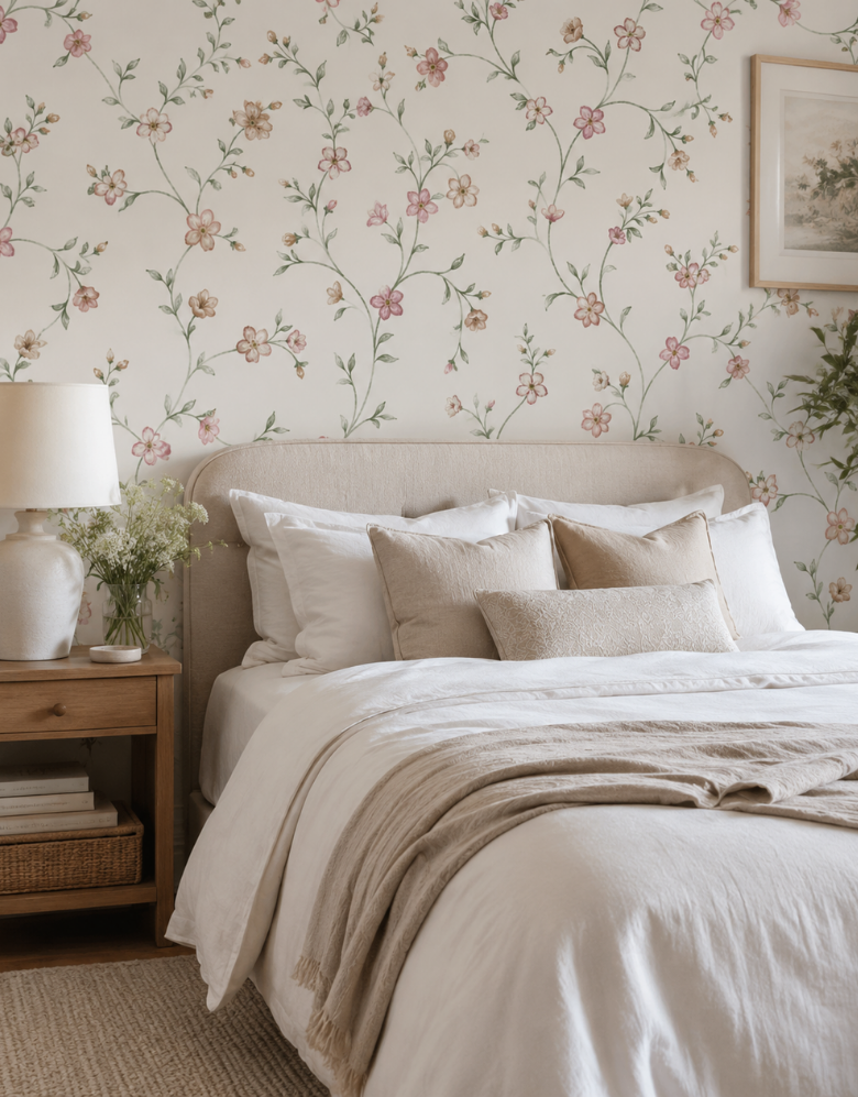 Papel de Parede Adesivo Floral Campestre Rosé
