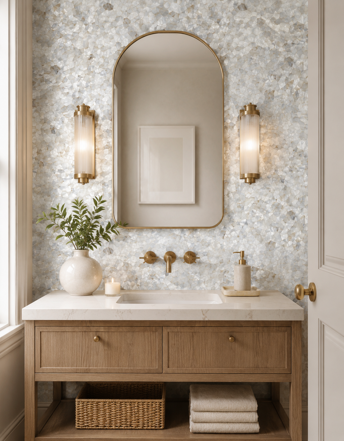Papel de Parede Adesivo Mosaico Madrepérola