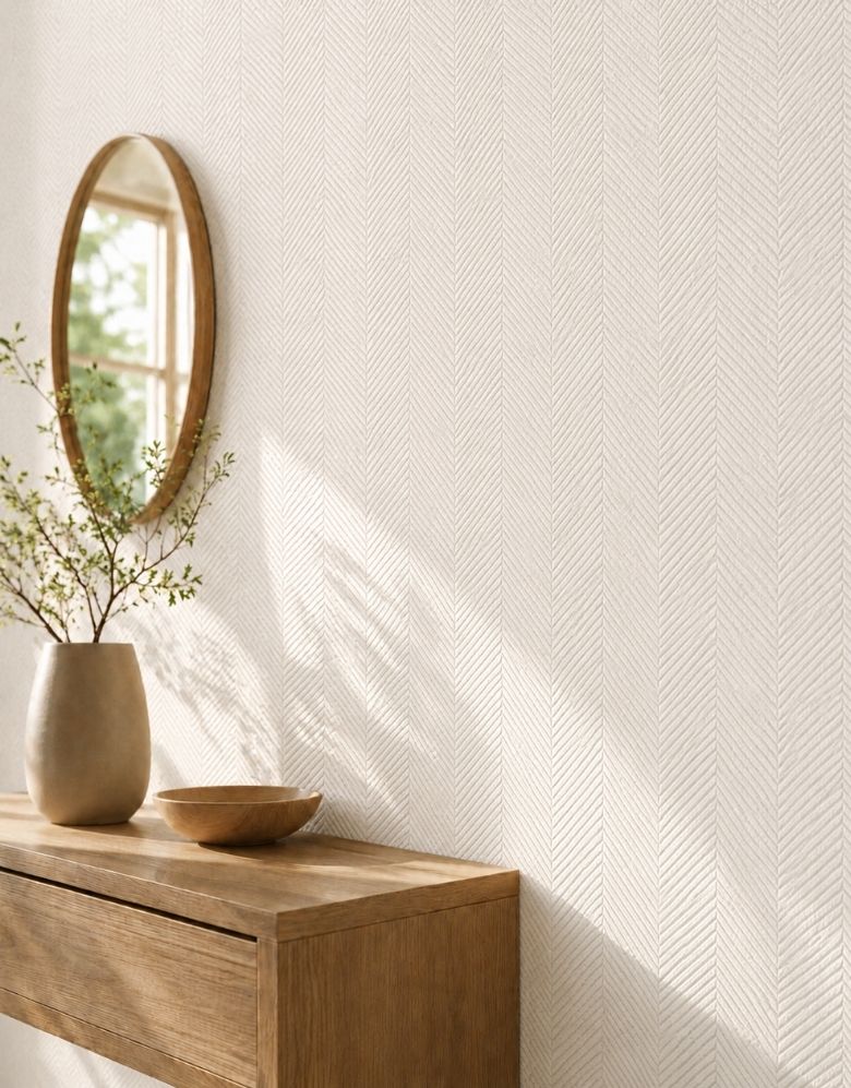 Revestimento Adesivo Telado Linho Chevron White Pearl