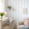 Papel de Parede Adesivo Floral Listrado Azul Provençal