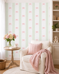 Papel de Parede Adesivo Laços Rosa Listrado Xadrez Verde