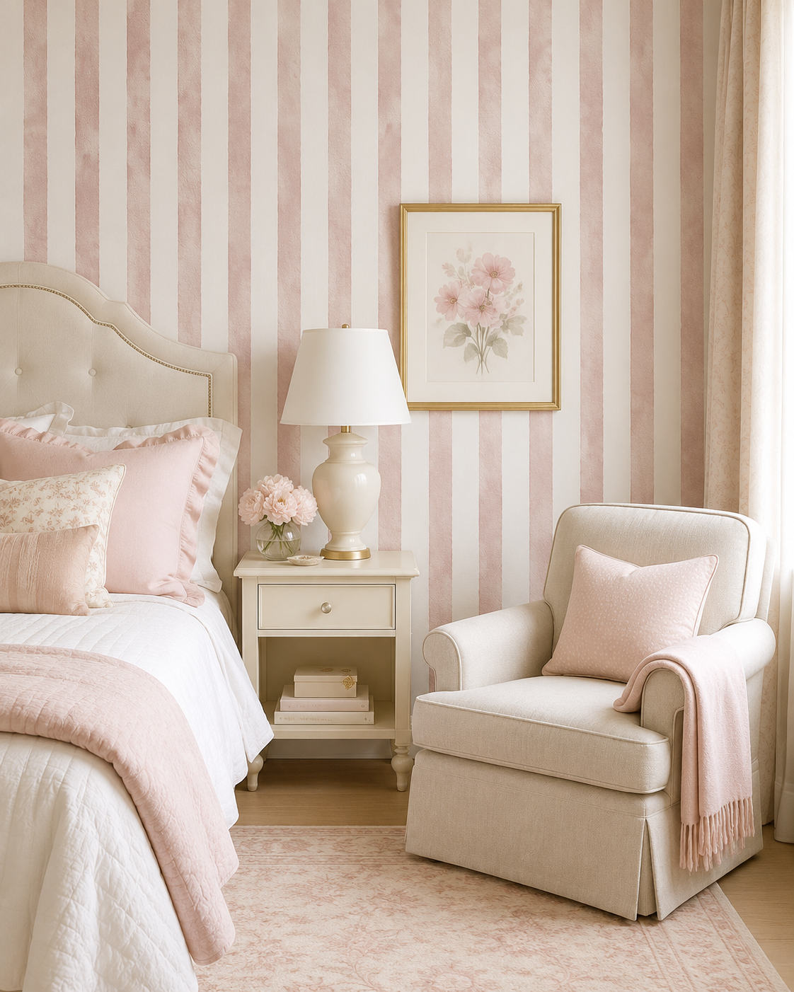 Papel de Parede Adesivo Listrado Aquarela Rosa Blush