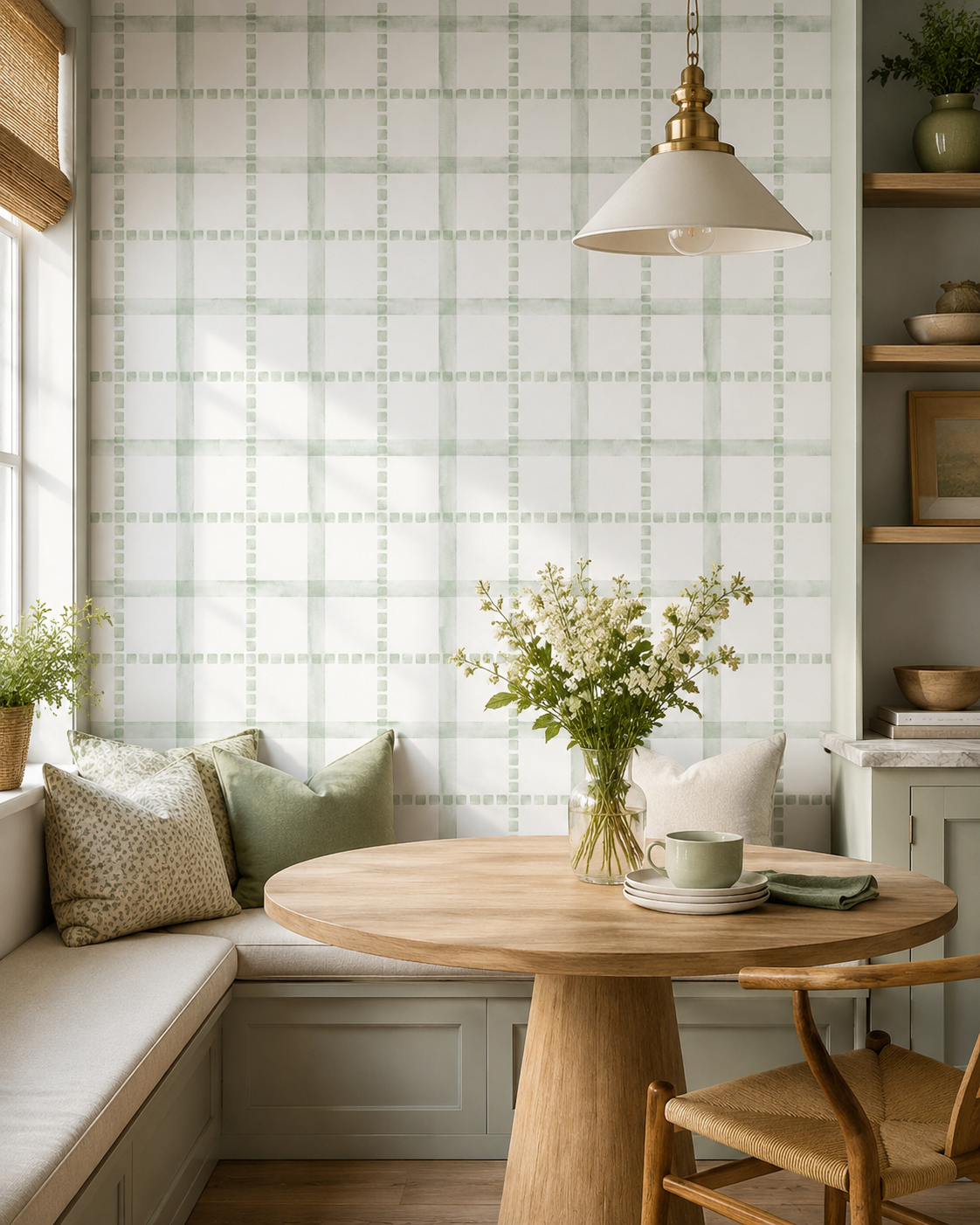 Papel de Parede Adesivo Xadrez Pontilhado Verde