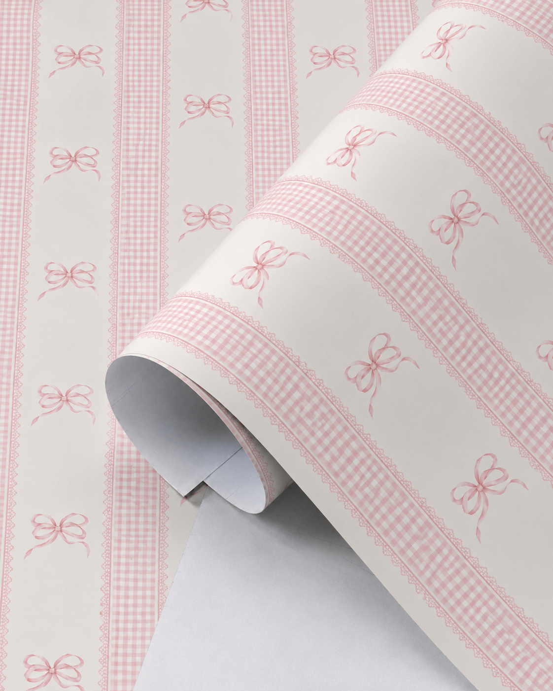 Papel de Parede Adesivo Laços Rosa Listrado Xadrez
