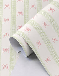 Papel de Parede Adesivo Laços Rosa Listrado Xadrez Verde