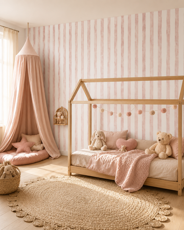 Papel de Parede Adesivo Listrado Aquarela Rosa Blush