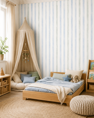 Papel de Parede Adesivo Listrado Aquarela Azul e Verde