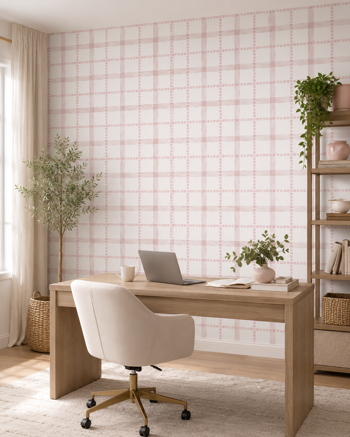 Papel de Parede Adesivo Xadrez Pontilhado Rosa